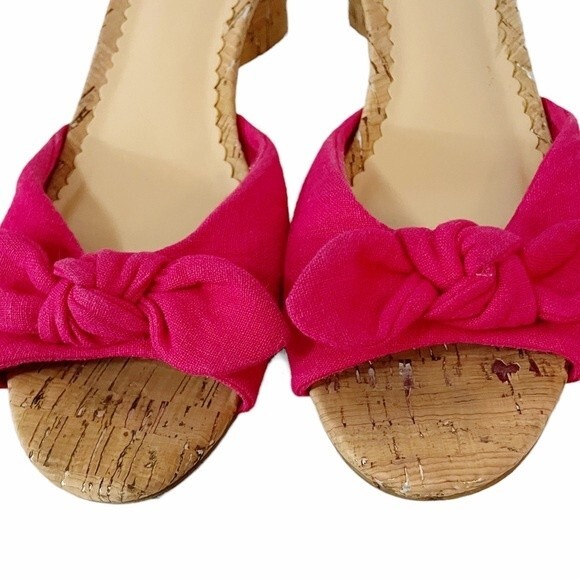 Crown & Ivy Winnie Slides Fuchsia Fabric Bow Cork Block Heel Sandal Size 7.5 - Picture 10 of 14